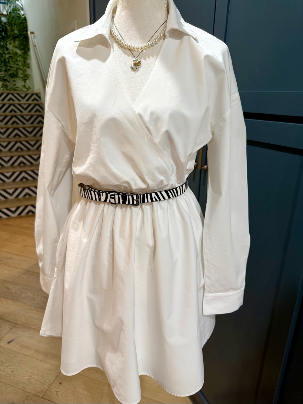 Zara White Elastic-Waist Mini Shirt Dress With Side Pockets Lined 100% Cotton